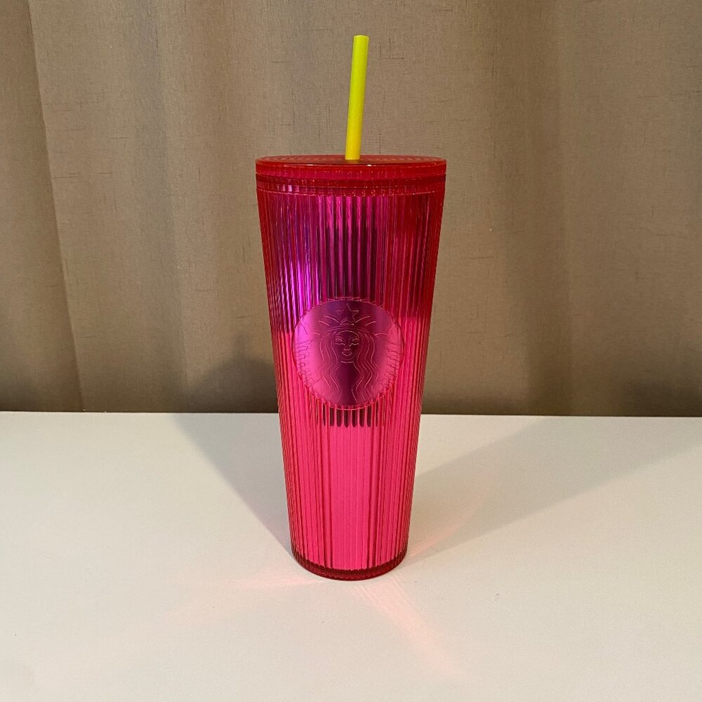 Starbucks 2023 Pink Simmer Tumbler 24oz Pleated Magenta Summer Cup